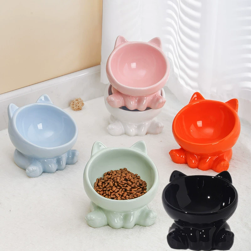 Royal Canin Food Medium - ชามเซรามิคลายน่ารักสำหรับแมว พร้อมขาตั้งสูง ชามอาหารและน้ำสำหรับสุนัข อุปกรณ์สำหรับสัตว์เลี้ยง ป้องกันกระดูกสันหลังส่วนคอ ดีไซน์เฉียง