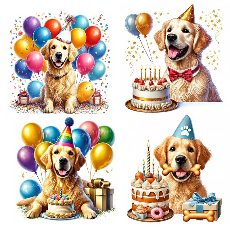 Pvc Panel Background - สุขสันต์วันเกิดสุนัขพันธุ์โกลเด้นรีทรีฟเวอร์สติ๊กเกอร์ติดผนังห้องนอนห้องเด็กตกแต่งพื้นหลังภาพจิตรกรรมฝาผนังสติ๊กเกอร์ตกแต่งบ้าน S763