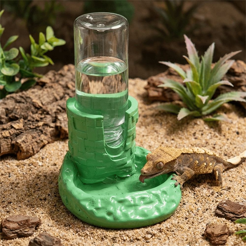 Water Dish Reptile - เครื่องให้น้ำสัตว์เลื้อยคลานแบบพลาสติก ฐานกันลื่น จานน้ำอัตโนมัติที่มั่นคง เครื่องจ่ายน้ำสัตว์เลื้อยคลานแบบถอดได้ สัตว์เล็ก