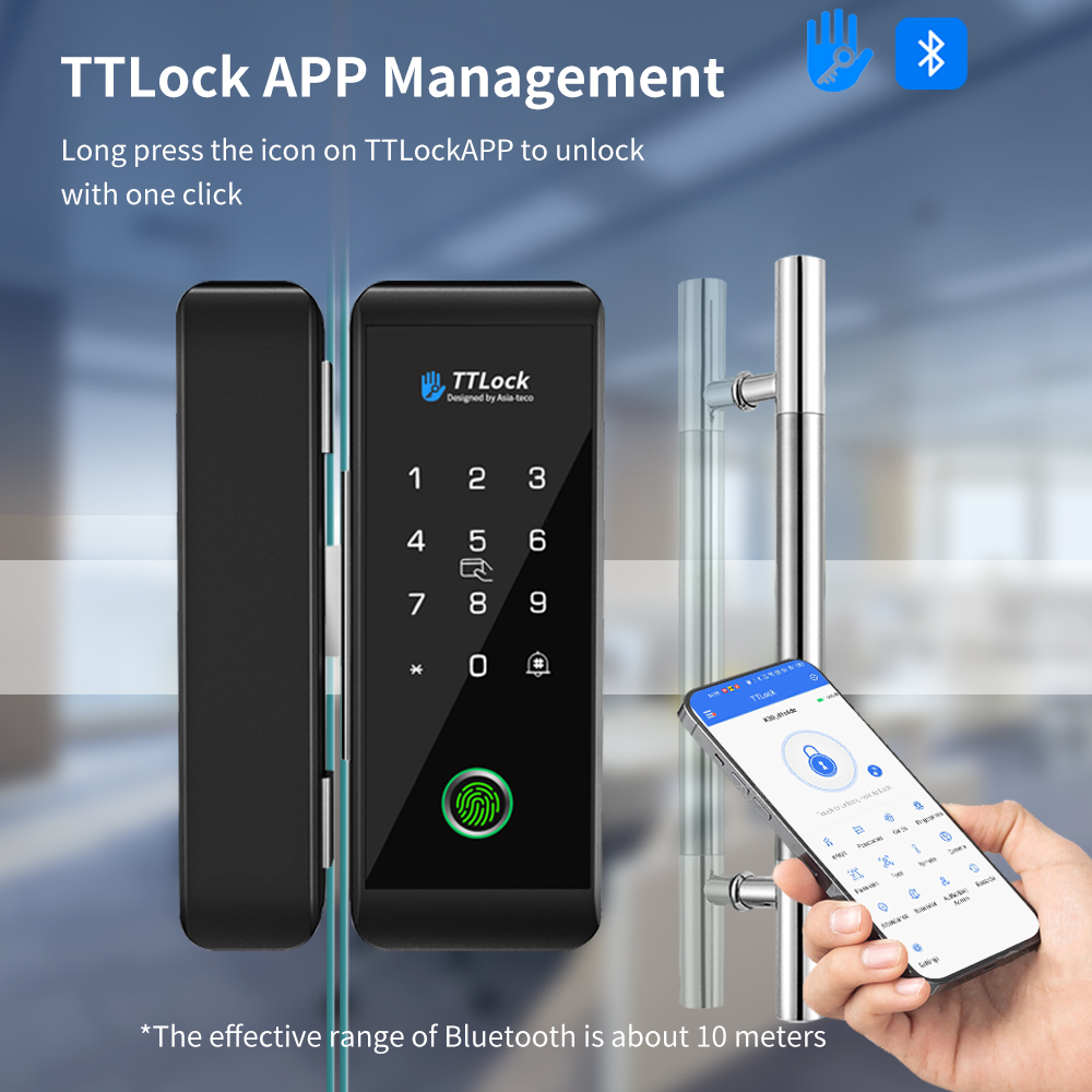 Glass Door Hinge - TTLOCK สมาร์ทล็อคกระจก ระบบสแกนลายนิ้วมือ 13.56mhz ปลดล็อคด้วยรหัสผ่าน ติดตั้งง่ายสำหรับสำนักงาน